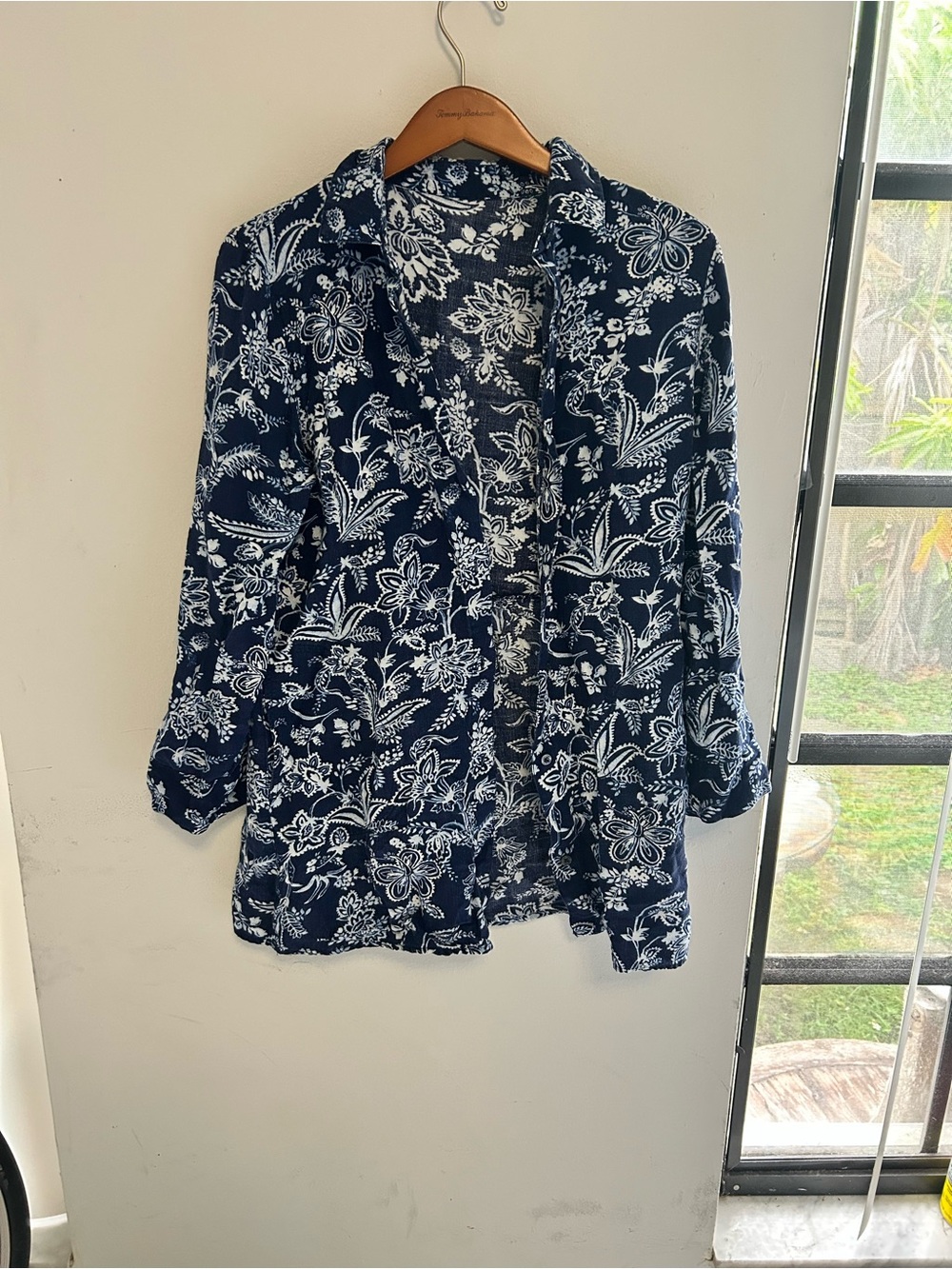 Tommy Bahama Navy and White Floral Button-Down Shirt